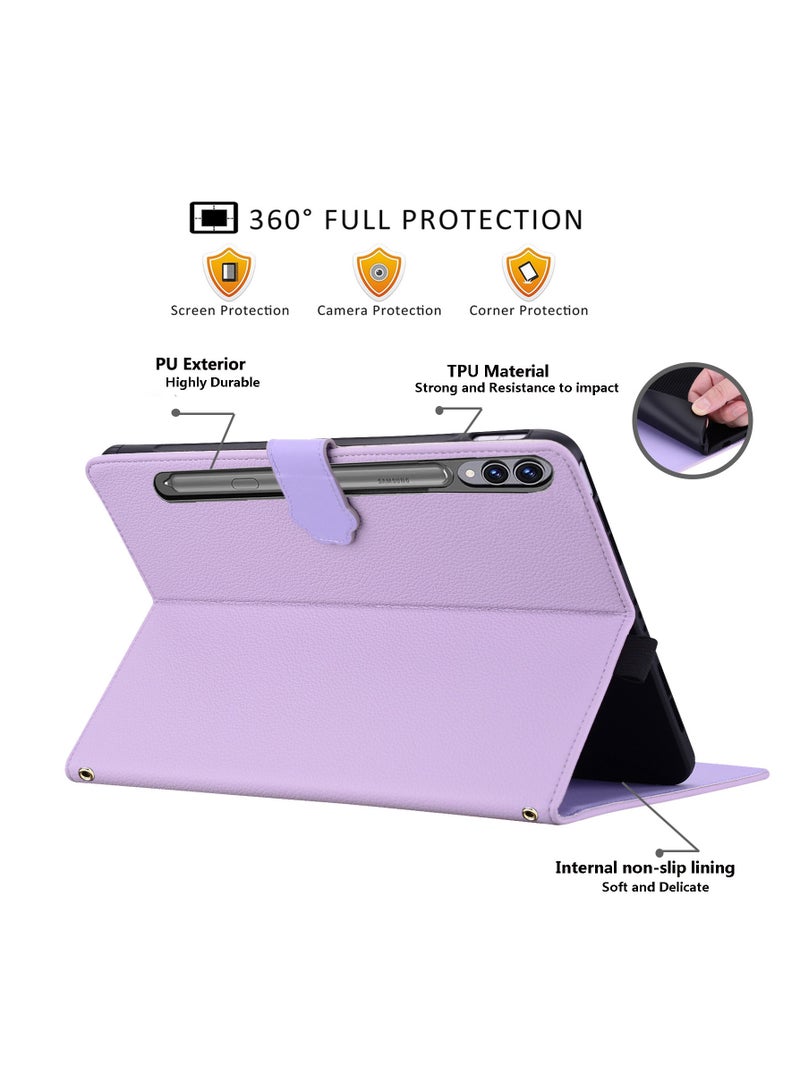 عام غلاف متوافق مع Samsung Tab S11 Ultra 14.6 إنش، غطاء لوحي بملمس جلد مع حامل قط وحافظة بطاقات وسلسلة، مقاوم للسقوط والخدوش، أنيق وعملي - Image 3