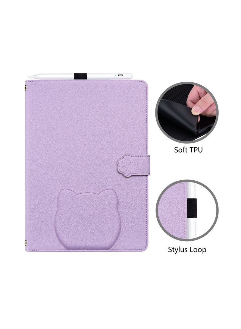 عام غلاف متوافق مع Samsung Tab S11 Ultra 14.6 إنش، غطاء لوحي بملمس جلد مع حامل قط وحافظة بطاقات وسلسلة، مقاوم للسقوط والخدوش، أنيق وعملي - Image 4