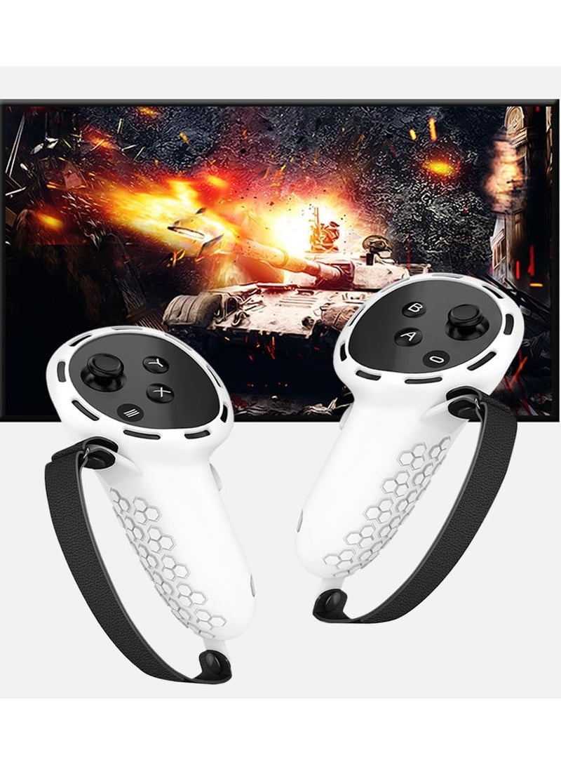 SYOSI - Controller Grips for Oculus Quest 3 Comfortable Silicone Cover with Controller Hand Straps 2Pcs Rocker Cap and Joystick Protection Reserve Precise Hole Positions White - Image 1