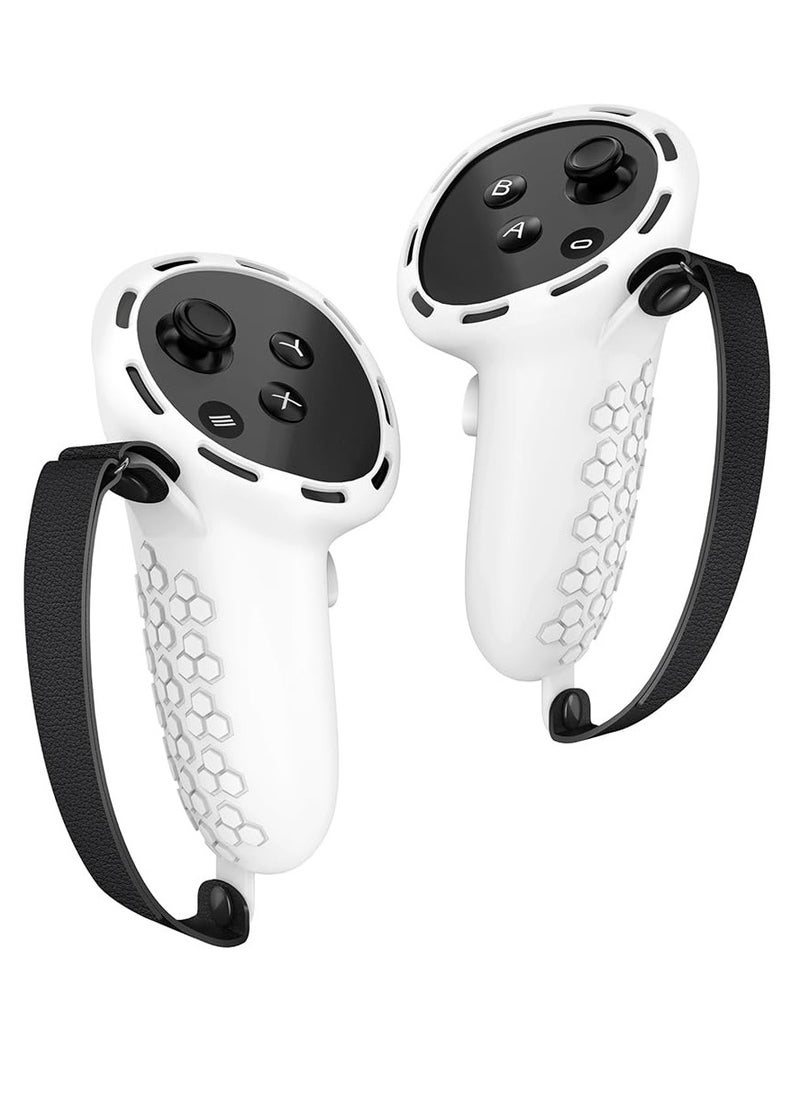 SYOSI Controller Grips for Oculus Quest 3 Comfortable Silicone Cover with Controller Hand Straps 2Pcs Rocker Cap and Joystick Protection Reserve Precise Hole Positions White  - Image 1