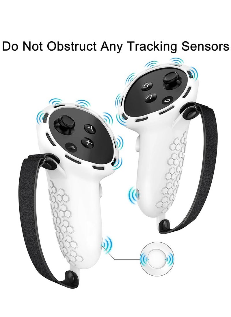 SYOSI Controller Grips for Oculus Quest 3 Comfortable Silicone Cover with Controller Hand Straps 2Pcs Rocker Cap and Joystick Protection Reserve Precise Hole Positions White  - Image 3