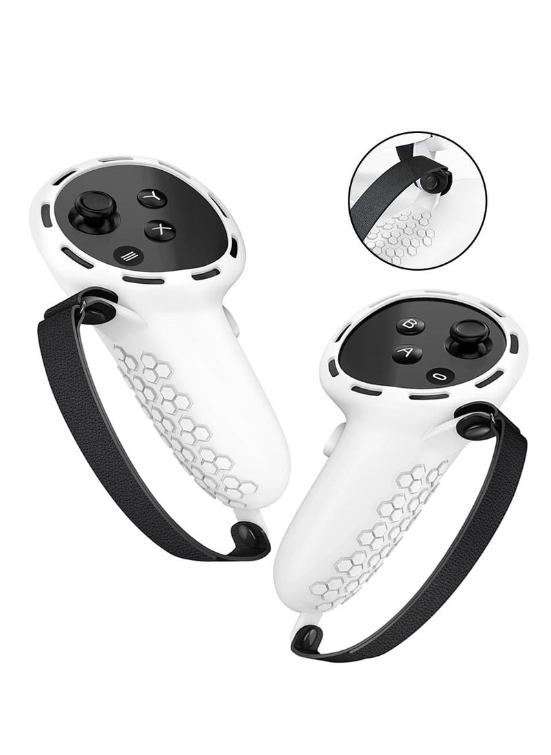 SYOSI Controller Grips for Oculus Quest 3 Comfortable Silicone Cover with Controller Hand Straps 2Pcs Rocker Cap and Joystick Protection Reserve Precise Hole Positions White  - Image 5