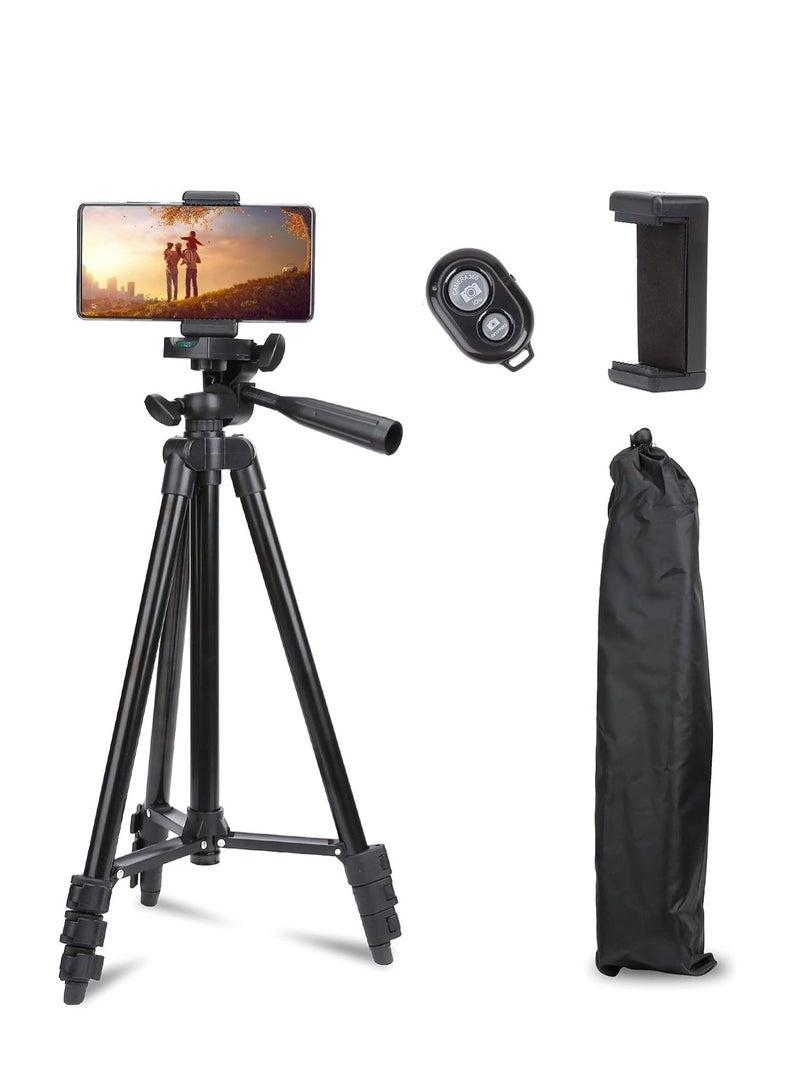 ELTRAZONE Phone Tripod, 50" Extendable Travel Video Tripod Stand for Phone and Camera with Bluetooth Remote Shutter and Phone Clip, Compatible with iPhone & Android Phone - Image 1