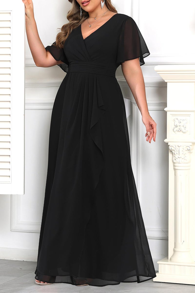 Talisea Plus Size Formal Dresses Black Wedding Guest Evening Prom Gowns Gala Chiffon Short Sleeves A Line Long Dress Curvy Women - Image 3