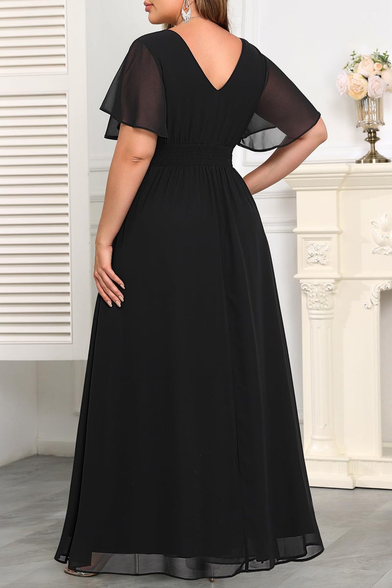 Talisea Plus Size Formal Dresses Black Wedding Guest Evening Prom Gowns Gala Chiffon Short Sleeves A Line Long Dress Curvy Women - Image 4