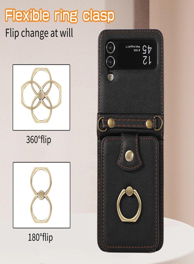 Asuwish Phone Case for Samsung Galaxy Z Flip 4 5G 2022 Wallet Cell Cover with and Crossbody Strap Ring Stand RFID Credit Card Holder ZFlip4 Z4 Flip4 4Z Accessories Kickstand Women Men Girls Black - Image 5