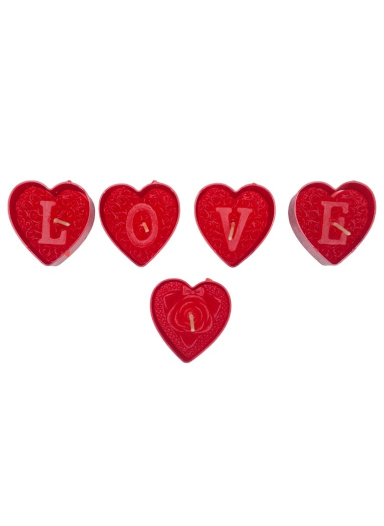 Share the Love Romantic Red Heart Wax Candles – 5pc Set, Charming Design for Love & Celebration 
