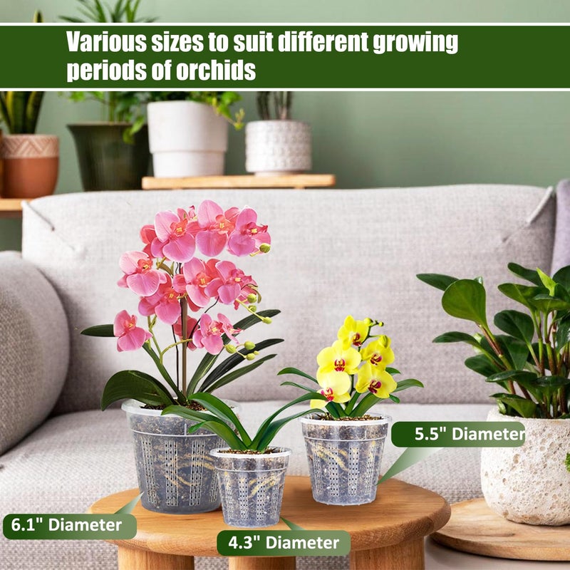HOLANHING Orchid Pot, 2 Each of 4.3",5.5",6.1" Orchid Pots with Holes, Orchid Pots for Repotting, Plastic Orchid Planter for Indoor Outdoor Plants (2 Each of 4.3",5.5",6.1") - Image 2