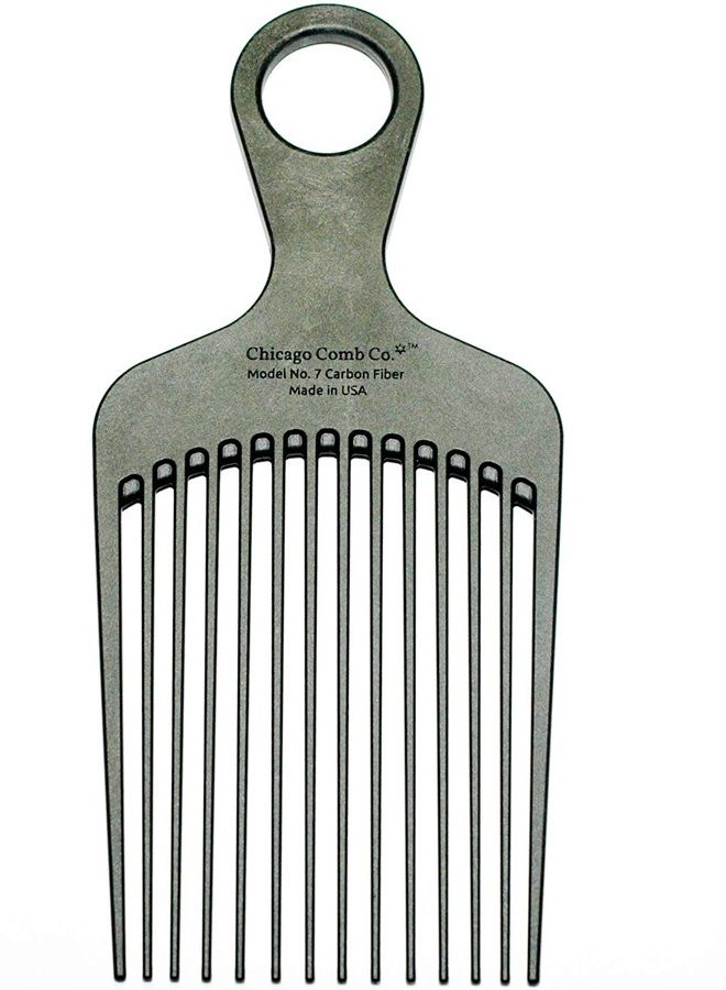 Chicago Comb Model 7 Carbon Fiber Pick Comb, for Long Thick Curly & Afro Hair, Black Color, 6 inches (15 cm) - Image 1