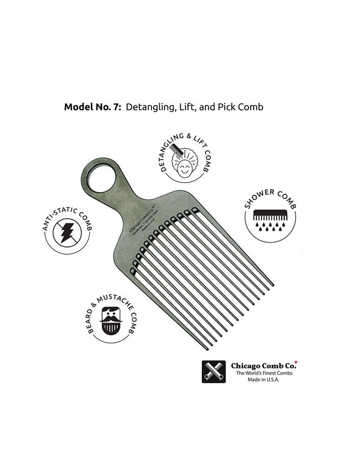 Chicago Comb Model 7 Carbon Fiber Pick Comb, for Long Thick Curly & Afro Hair, Black Color, 6 inches (15 cm) - Image 2