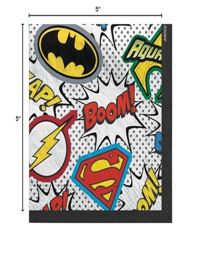 Amscan Justice League Heroes Unite Beverage Napkins - 5" x 5" (Pack Of 16), Vibrant & Fun Serviettes - Perfect For Birthdays, Themed Parties & Celebrations - Image 2
