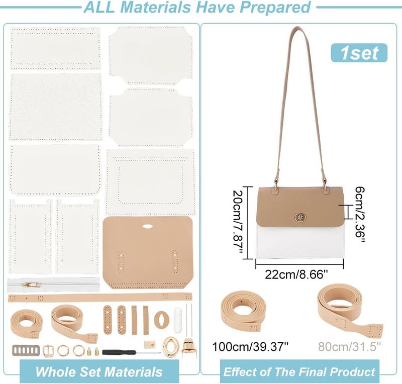klarako DIY Bag Purse Making Kits, PU Leather Square Handbag Making Set DIY Shoulder Bags Making Accessories, White, 8.34x2.8 Inch - Image 2