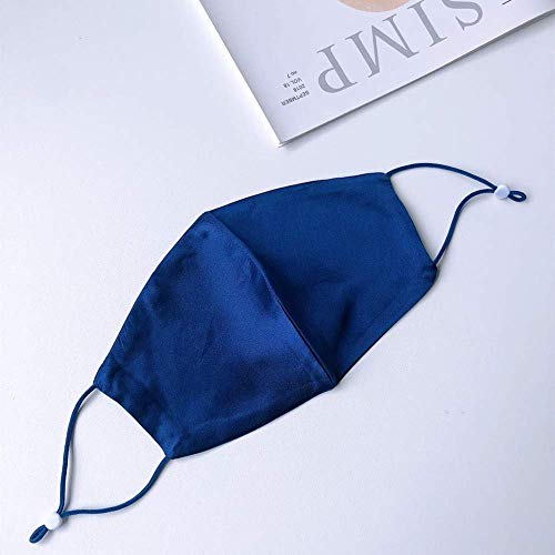 ROSEWARD 100% Mulberry Silk Face Mask Adjustable Reuseable Washable Cooling with Filter Pocket (Navy) - Image 3