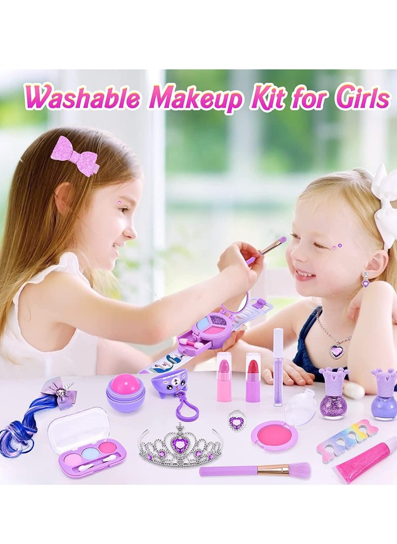 Joshberg - Makeup Kit for Kids Real Washable Makeup Set Cosmetic Beauty Set for Girls.Purple - Image 1