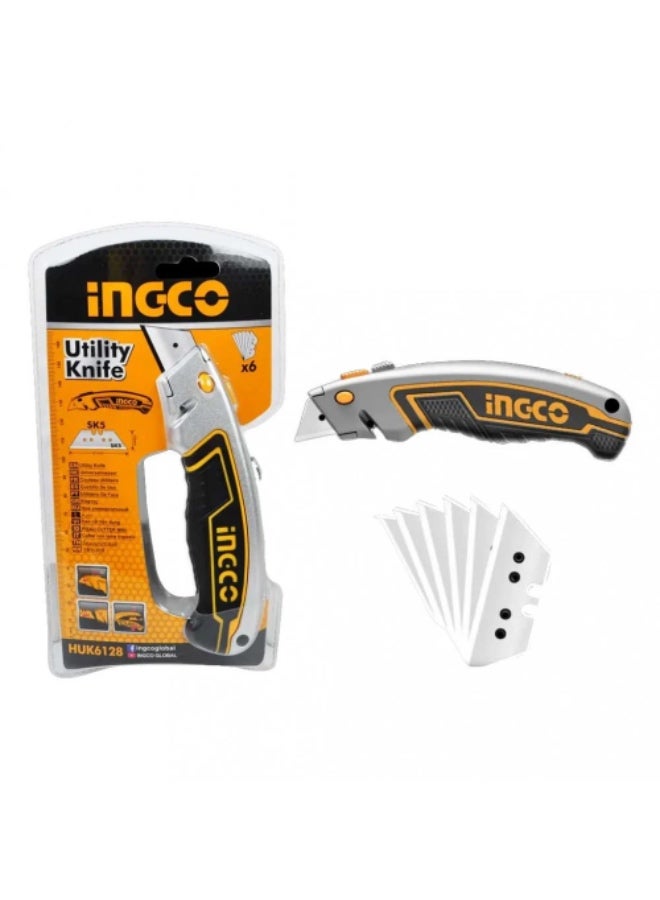 Ingco HUK6128 Heavy-Duty Metal Utility Knife – High Quality