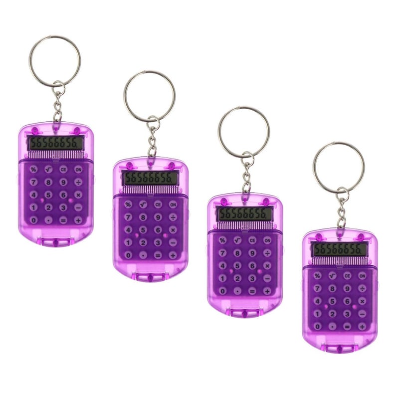 Compact Portable Keychain Calculator 4 Pack Purple Flip Cover For Students School Travel - Image 2