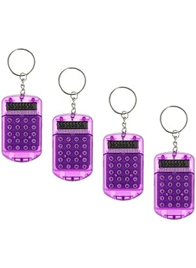 Compact Portable Keychain Calculator 4 Pack Purple Flip Cover For Students School Travel - Image 1