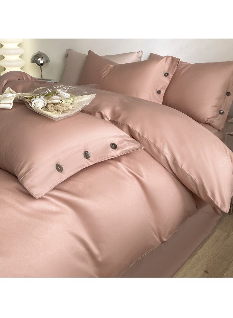 AROAQ Soft Luxurious Pure Bed Cover Set Long-staple Cotton Simple Solid Color Bedding Twill Cotton Quilt Cover 2.0m Bed Sheet Four-Piece Set Light Bean Paste Color  - Image 1