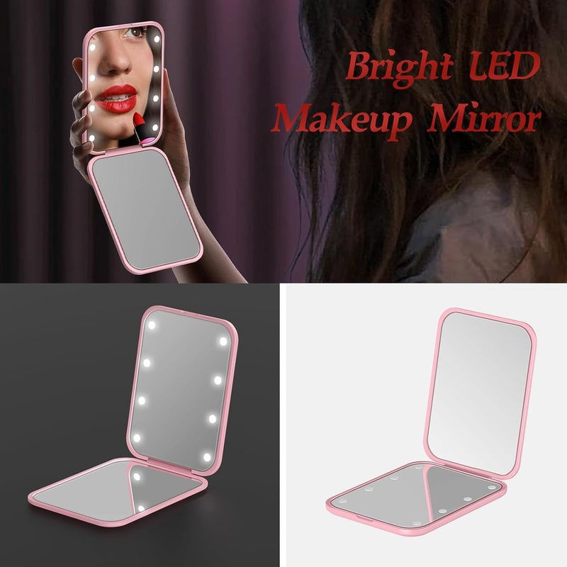 MOXYOY Pocket Mirror, 1X/3X Magnification LED Compact Mirror with Iternal BIattery, Portable, Handheld, Foldable Travel Makeup Mirror for Purse, Travel and Daily Use, Ideal for Gift Giving, Pink - Image 2