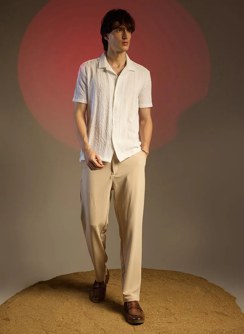 كامبوس سوترا Men's Chalk White Cubic-Seersucker Shirt