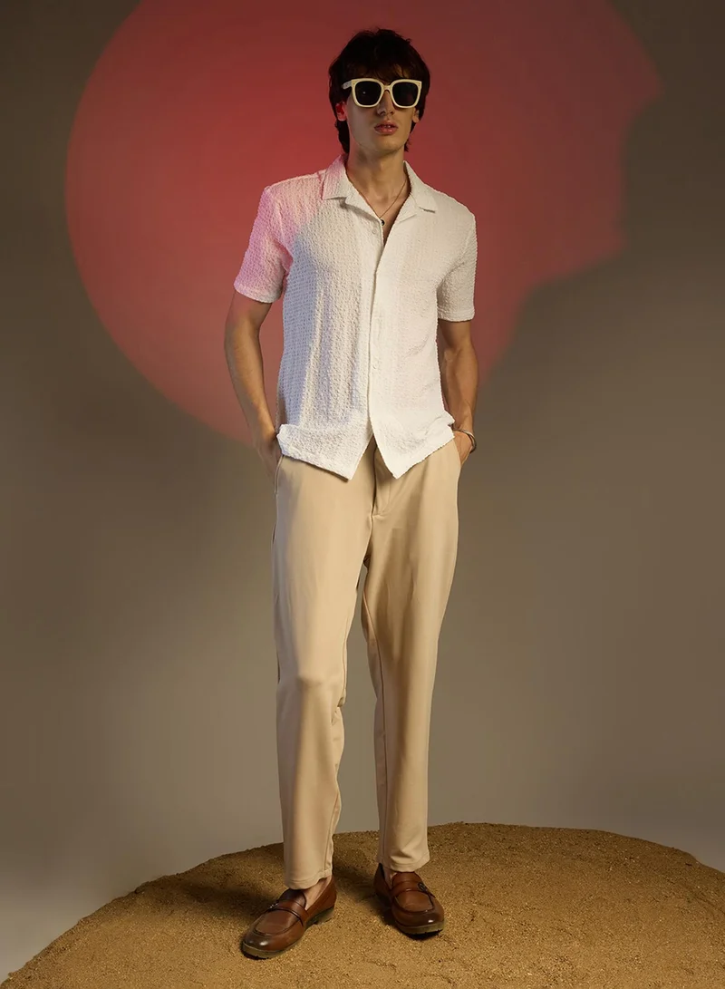 كامبوس سوترا Men's Chalk White Cubic-Seersucker Shirt