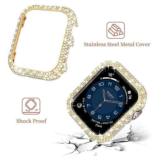 Mosonio Compatible with Bling Apple Watch Band 41mm with Shiny Metal Case for Women, Full Sparking Luxury Diamond Bands and Cover Set, Cute Charming Strap for iWatch SE Series 9/8/7(Gold, 41mm) - Image 4