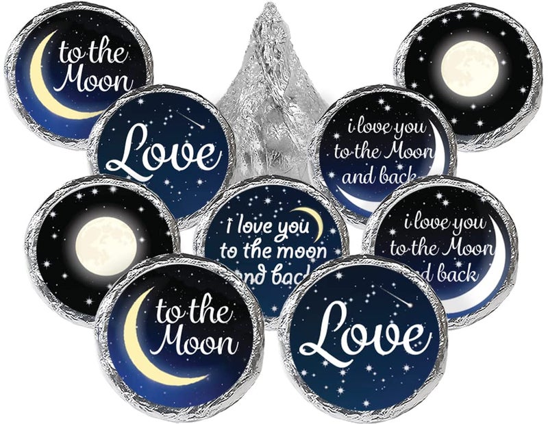 Over The Moon Baby Shower Chocolate Kisses Party Favor Candy Stickers  Moon and Stars Baby Shower Decorations  180 Count