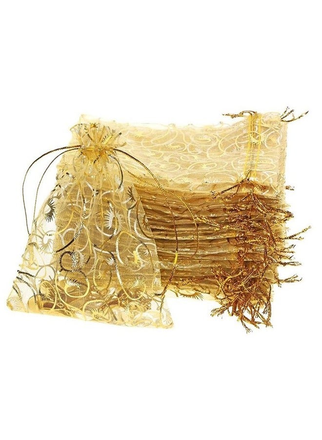 100Pcs Gold Organza Bags for Party Favor Bags Small Business Candy Bags Mesh Bag Wedding Favors Small Gift Bags 4 x 4.7in - Image 1