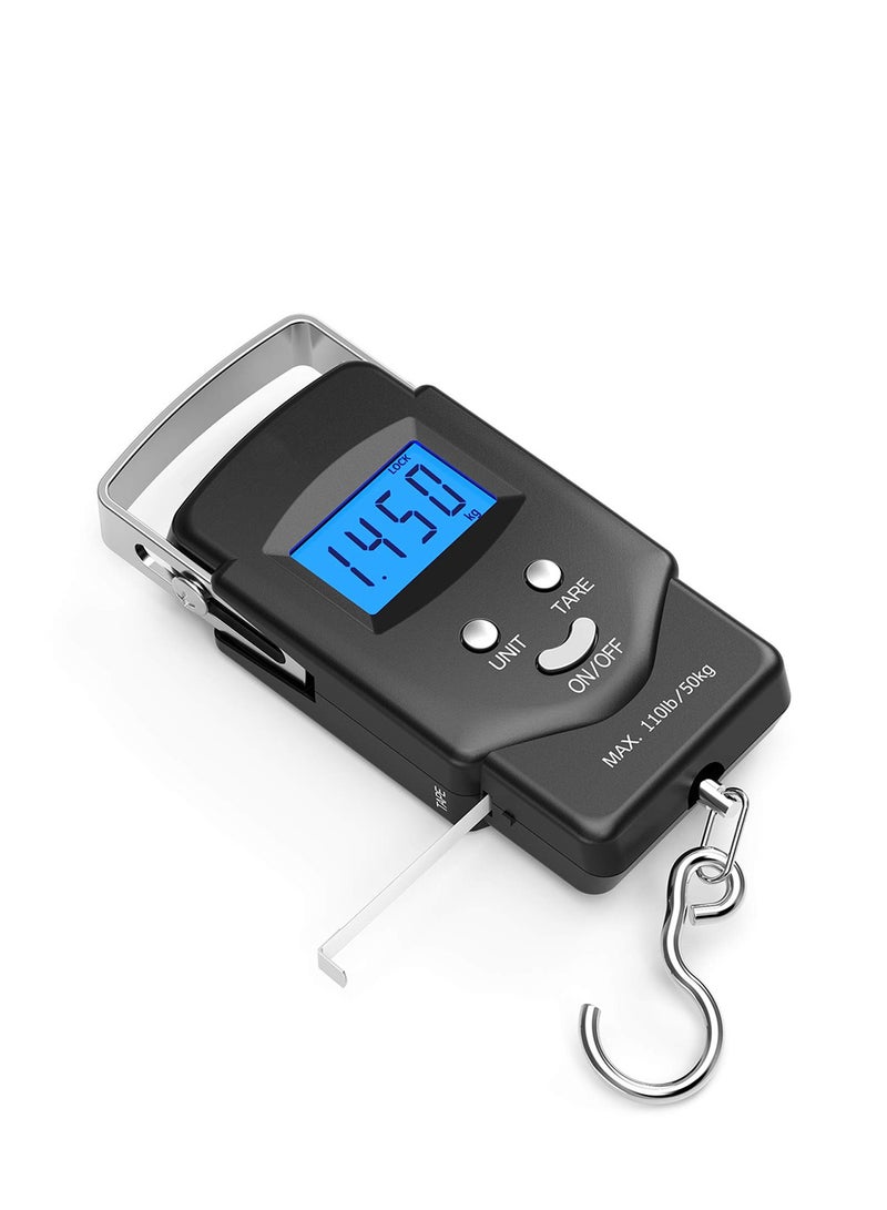 SYOSI Digital Scale Baggage Scale, Fish Scale Heavy Weight Scale, Backlight Scale, Ultra Portable Scale, Scale Suitcase, Fishing Postal Hanging Hook Scale with Measuring Tape110lb /50kg - Image 1