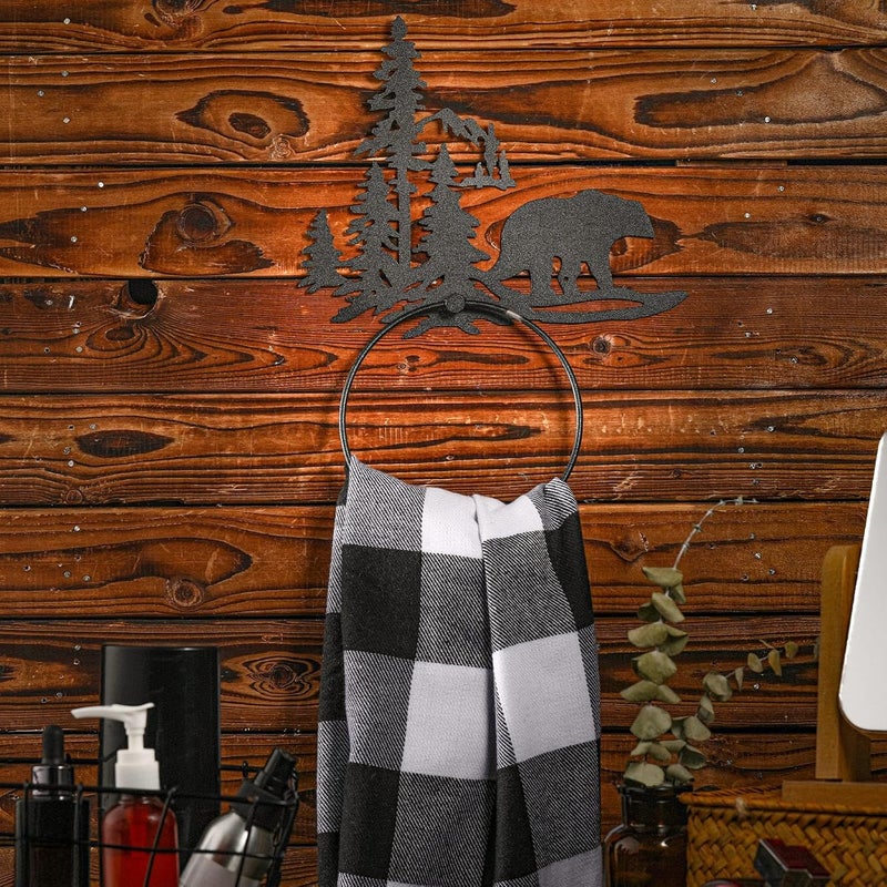 Funrous Bear Towel Ring for Bathroom Matte Black Hand Towel Holder Hardware Cabin Hand Cloth Ring Rustic Bathroom Facecloth Holders Wall Mount Round Washcloth Racks for Bath Kitchen Decor - Image 5