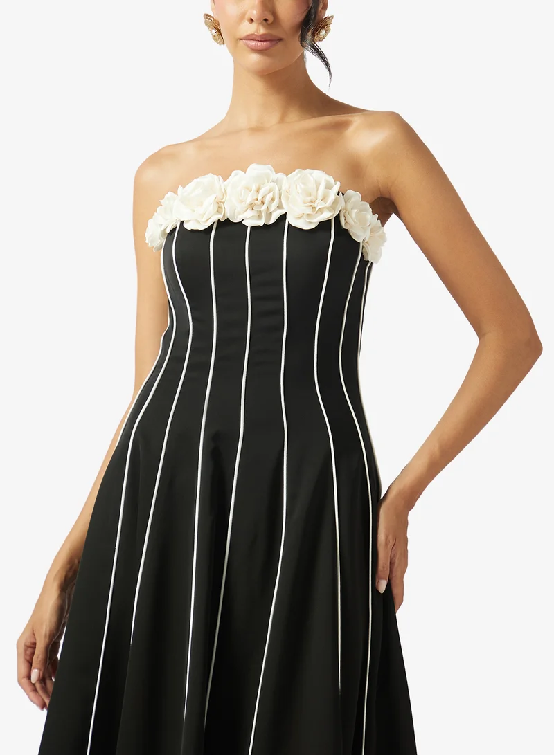 Akadia Fashion  STRAPLESS FLOWER DETAIL A LINE DRESS for Women | Best Price UAE