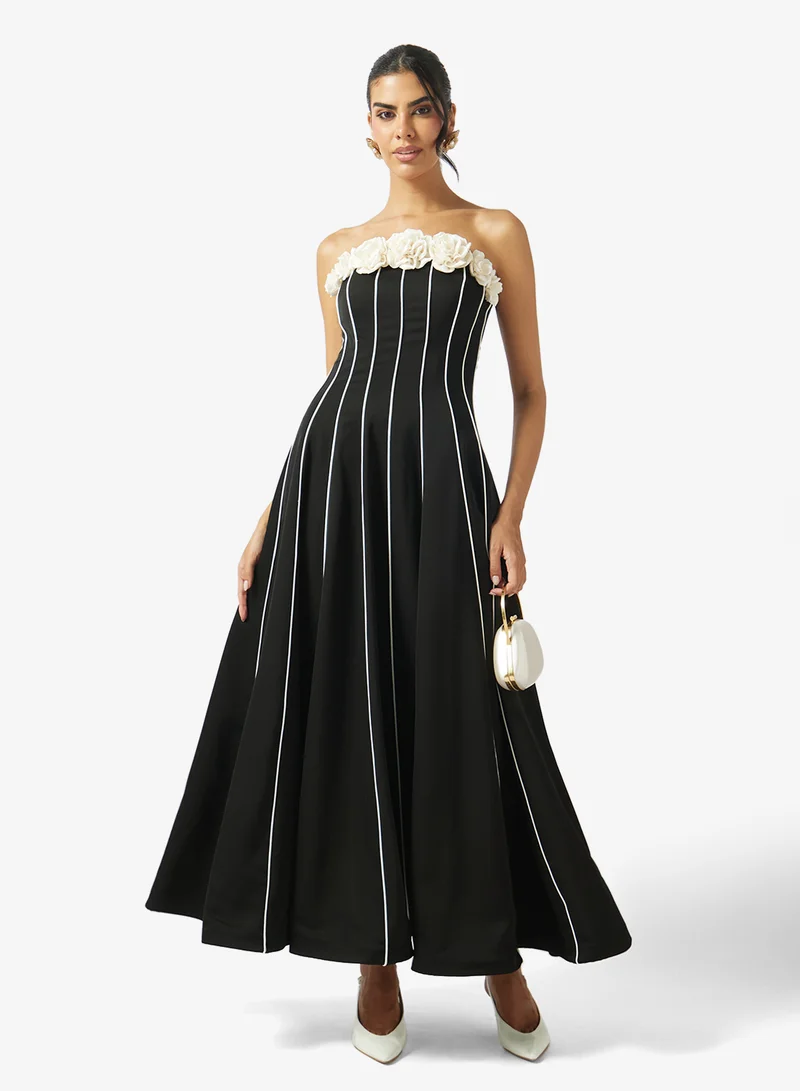 Akadia Fashion  STRAPLESS FLOWER DETAIL A LINE DRESS for Women | Best Price UAE