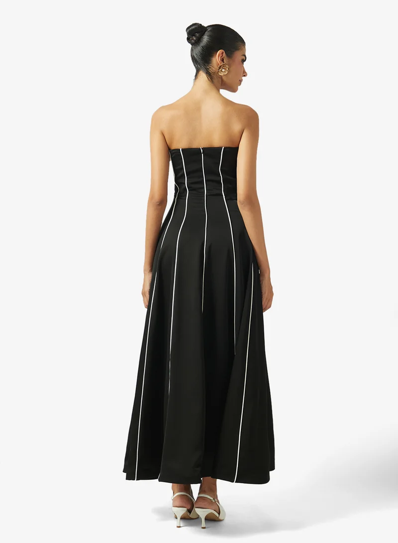 Akadia Fashion  STRAPLESS FLOWER DETAIL A LINE DRESS for Women | Best Price UAE