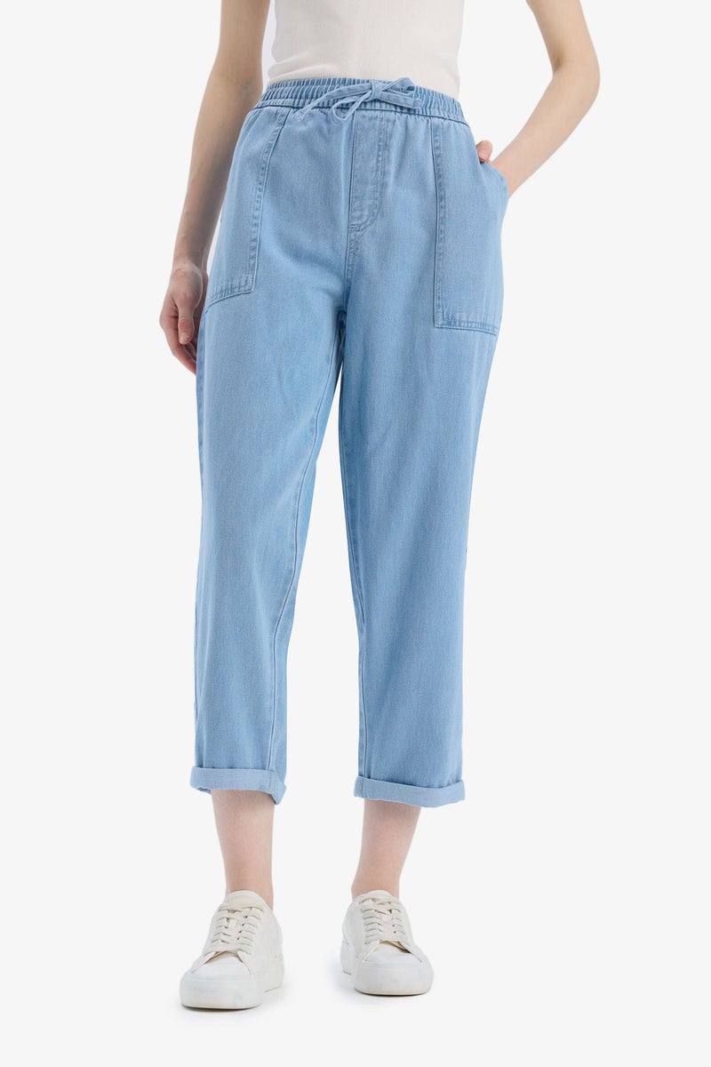 DeFacto Blue Woman Carrot Fit Regular Hem Soft Jeans Trousers Casual - Image 1