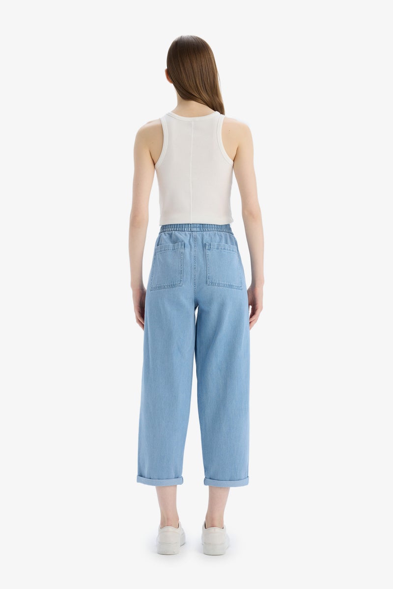 DeFacto Blue Woman Carrot Fit Regular Hem Soft Jeans Trousers Casual - Image 4