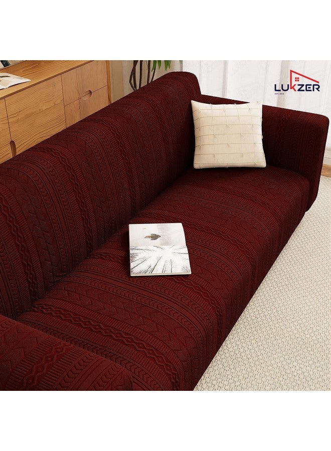 Lukzer 1 Seater Pastel Deep Maroon Zigzag Pattern Sofa Cover | 240 GSM Universal Stretch Fit Jacquard Fabric Couch Protector | Fully Covered Anti Slip & Washable Sofa Cover (90-140cm/SC-138-01) - Image 3