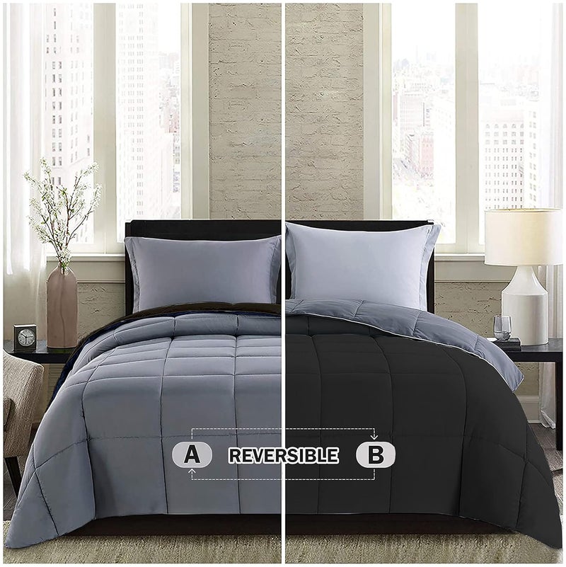 BSB HOME BSB HOME Microfiber Solid Reversible Soft AC Comforter Double Bed Blanket for Summer/All Season (Z Black & Grey, 200GSM, King Size, 90 x 100 inches)  - Image 1