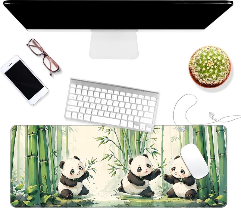 Dynippy Thin Extended Gaming Mouse Pad （31.5 * 11.8 * 0.08 inch） with Stitched Edges Large Mousepad Long XXL Keyboard and Mouse pad Desk Mat for Gaming Office & Home - Cute Panda - Image 3