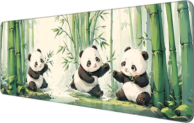Dynippy Thin Extended Gaming Mouse Pad （31.5 * 11.8 * 0.08 inch） with Stitched Edges Large Mousepad Long XXL Keyboard and Mouse pad Desk Mat for Gaming Office & Home - Cute Panda - Image 1