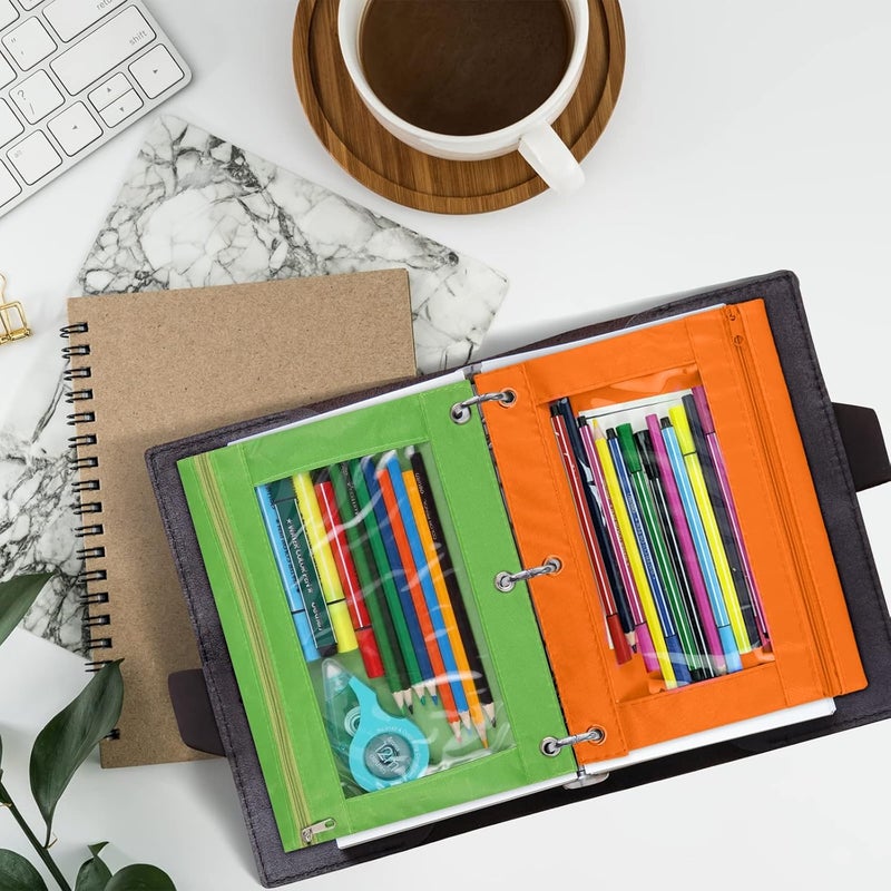 WODISON 3-Ring Pen Pencil Pouch with Clear Window Stationery Bag Binder Case Classroom Organizers Orange - Image 5