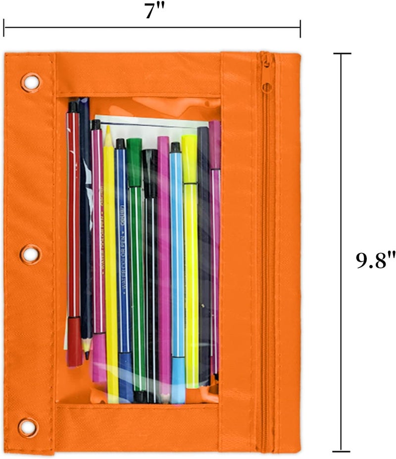 WODISON 3-Ring Pen Pencil Pouch with Clear Window Stationery Bag Binder Case Classroom Organizers Orange - Image 2