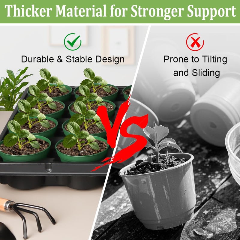 RooTrimmer 3 Inch Nursery Pots 100 Pcs with 5 Pcs 20 Cell Nursery Pot Trays, 5 Sets Seed Starting Kit for Seedlings, Propagation and Home Gardening, Sturdy Green Seeds Starter Pot Tray Germination Set - Image 3