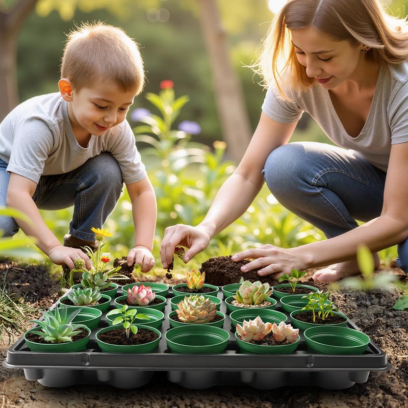 RooTrimmer 3 Inch Nursery Pots 100 Pcs with 5 Pcs 20 Cell Nursery Pot Trays, 5 Sets Seed Starting Kit for Seedlings, Propagation and Home Gardening, Sturdy Green Seeds Starter Pot Tray Germination Set - Image 4