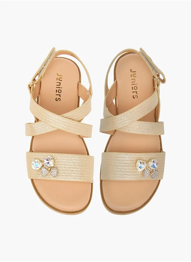 جونيورز Girls Bow Embellished Sandals with Hook and Loop Closure