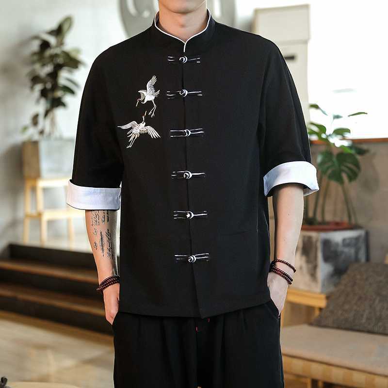 Physiotherapist Work Clothes Short-sleeved Shirt Mens Top Traditional Chinese Medicine Health Care Hall Massage Foot Therapy Vintage Zen Clothing chinese red - Image 2