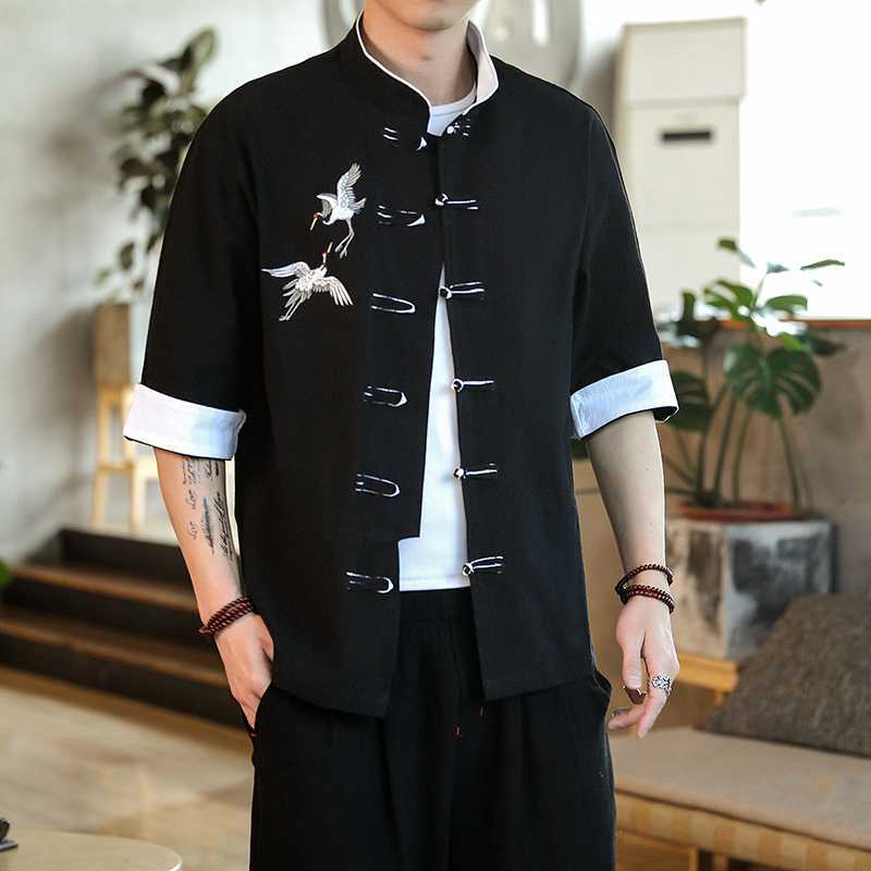 Physiotherapist Work Clothes Short-sleeved Shirt Mens Top Traditional Chinese Medicine Health Care Hall Massage Foot Therapy Vintage Zen Clothing chinese red - Image 4