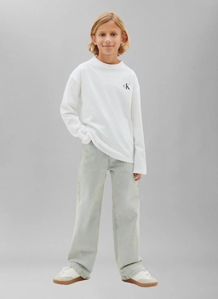 Calvin Klein Jeans Brightwhite/Pvhblack 2-Pack Monogram Logo Long Sleeve T-Shirts for Men | Best Price UAE