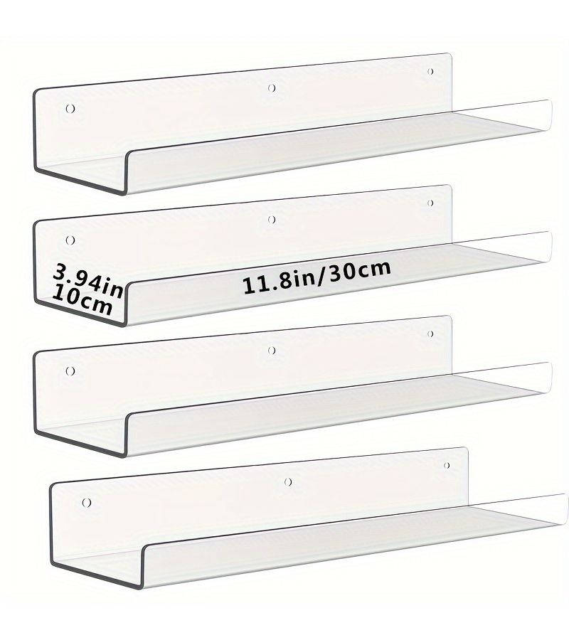 Clear Acrylic Floating Shelves 2 Pack U Shaped Wall Mounted Display Rack No Drill Space Saving Organizer Utility Rack 11.8 Inch 30cm X 3.94 Inch 10cm For Kitchen Bathroom Office - Image 4