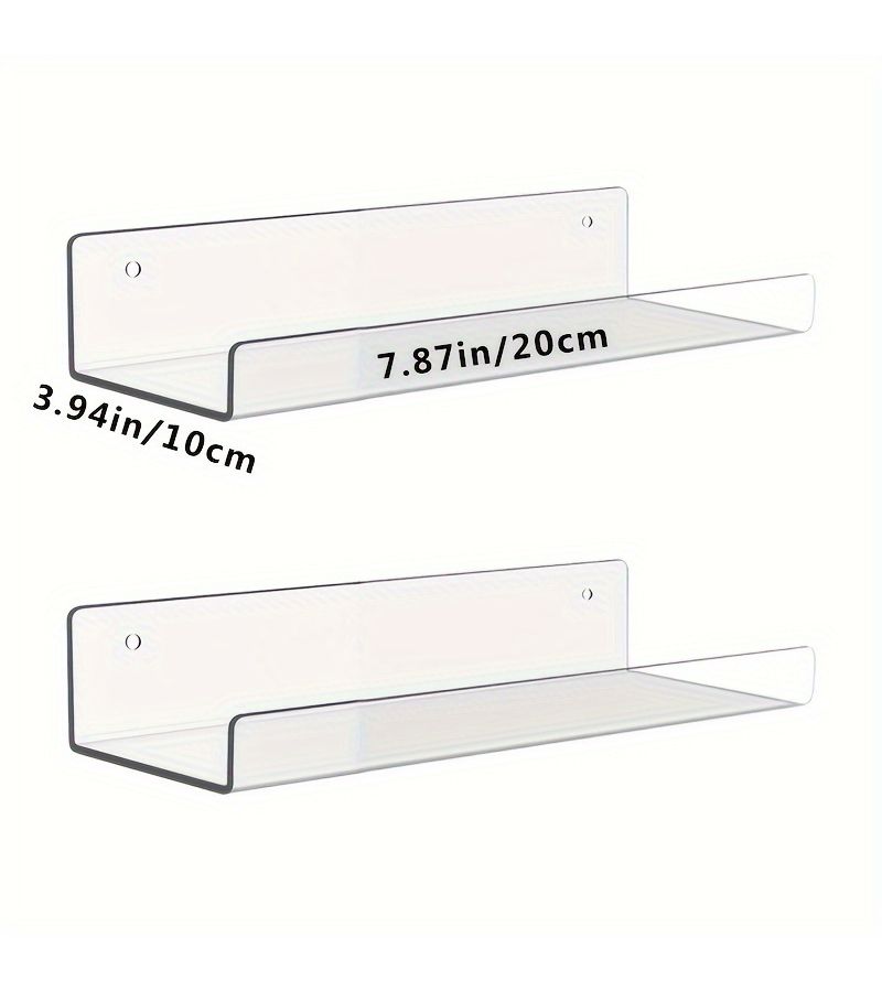 Clear Acrylic Floating Shelves 2 Pack U Shaped Wall Mounted Display Rack No Drill Space Saving Organizer Utility Rack 11.8 Inch 30cm X 3.94 Inch 10cm For Kitchen Bathroom Office - Image 5