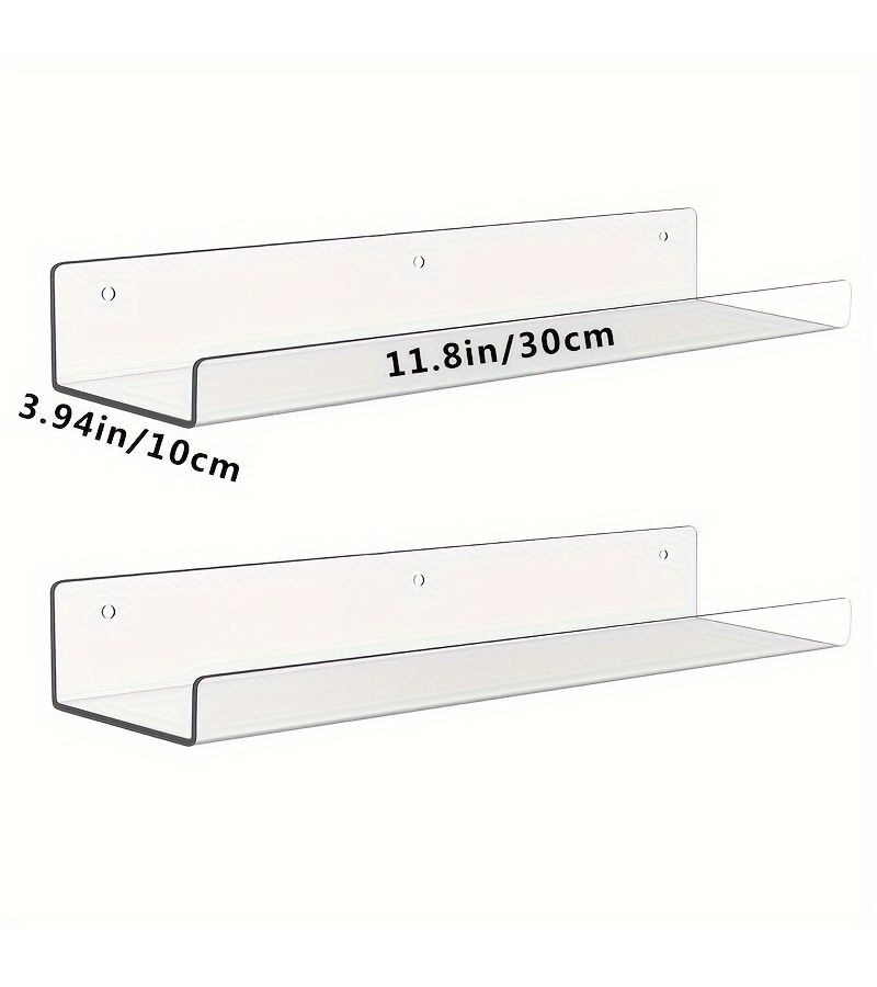 Clear Acrylic Floating Shelves 2 Pack U Shaped Wall Mounted Display Rack No Drill Space Saving Organizer Utility Rack 11.8 Inch 30cm X 3.94 Inch 10cm For Kitchen Bathroom Office - Image 3